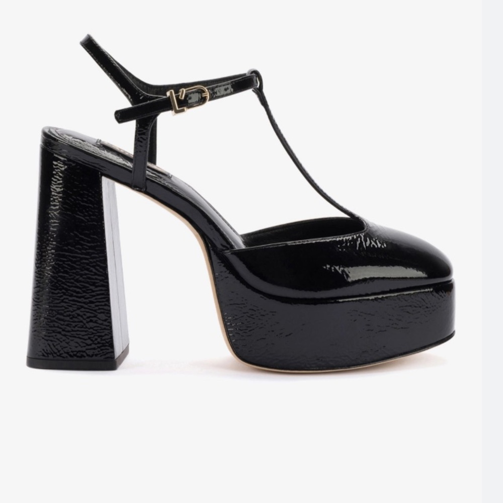 Larroude Pixie Black Heeled Shoes Sleek Patent Finish